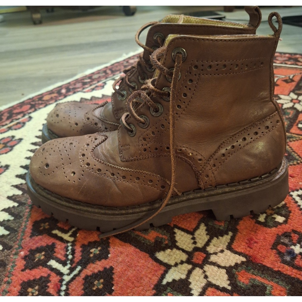 Y2K 90s Vintage Grunge American Eagle Boots Brown Distressed Leather Women's 10